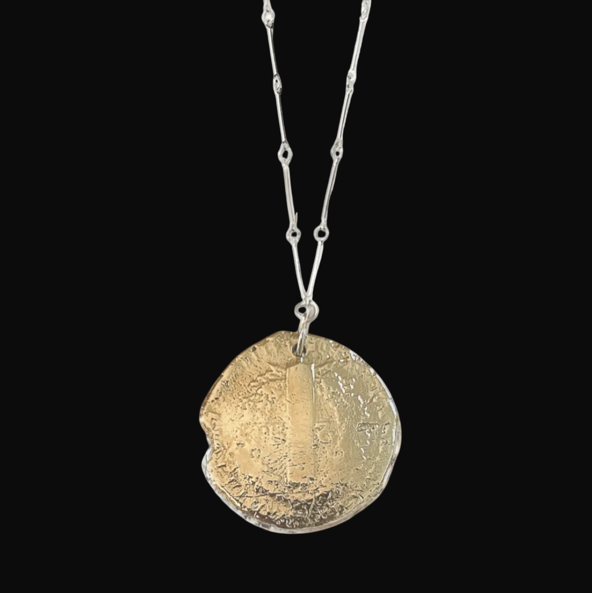 Louis XVI bronze coin pendant necklace handcrafted with a Sterling silver 23-inch link chain, luxury modern heirloom jewelry.