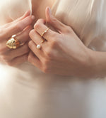 Relic solitaire gold ring, Vine pearl ring, Turbo shell gold ring