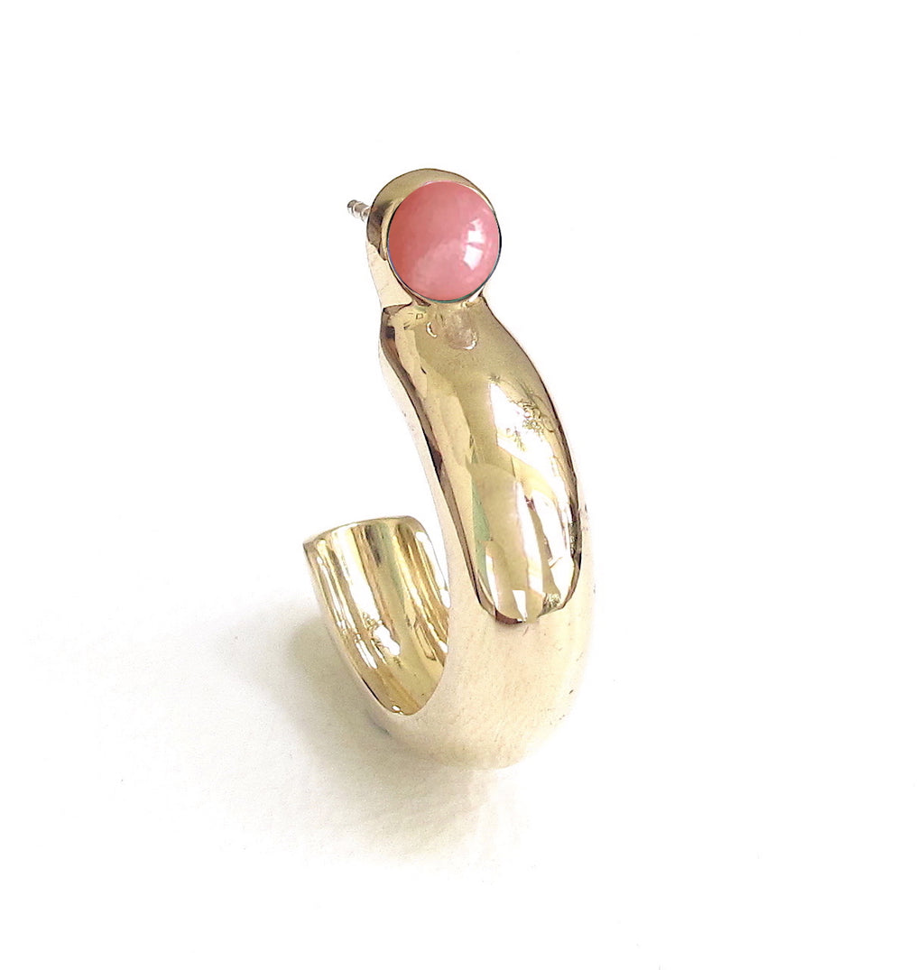 Pebble pink opal hoop earrings