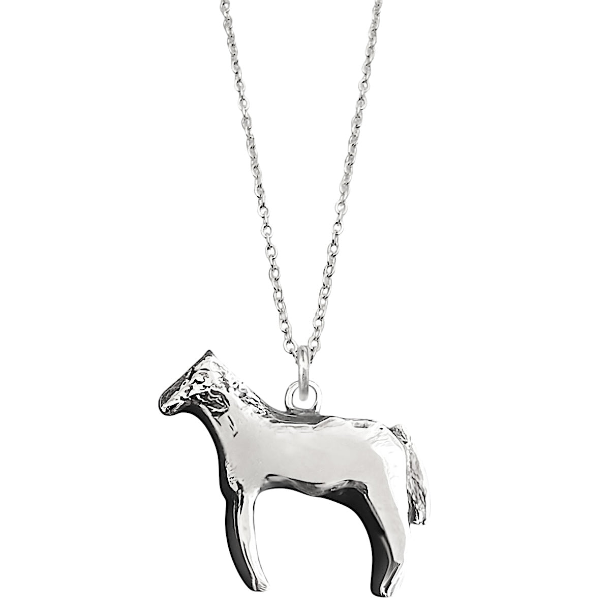 silver horse pendant necklace, symbolic fire horse jewelry representing strength, transformation and forward motion