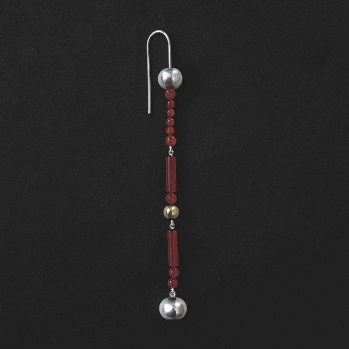 Long  beaded carnelian earrings with pearls on Sterling silver hooks, lightweight modern statement design