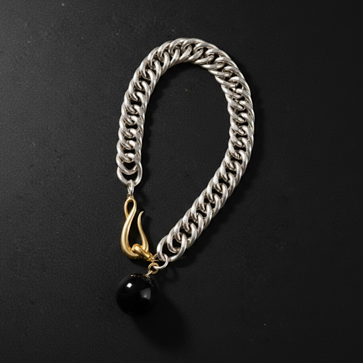 Orb clear quartz, chunky, silver curb chain bracelet