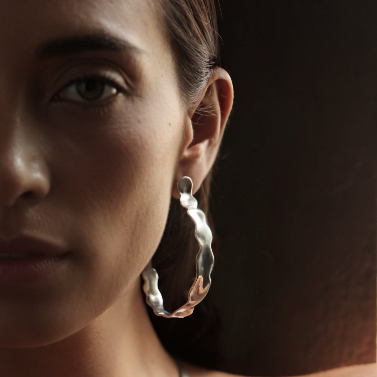 Oversized Petal hoop earrings in Sterling silver with an organic lightweight design