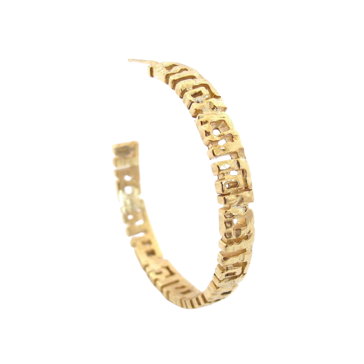 Lucca large gold hoop earrings with a modernist sculptural silhouette. Lightweight luxury designer hoop earrings.