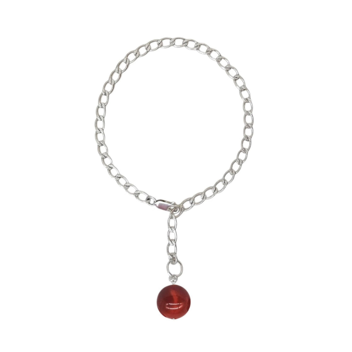 carnelian orb bracelet on sterling silver flat curb chain