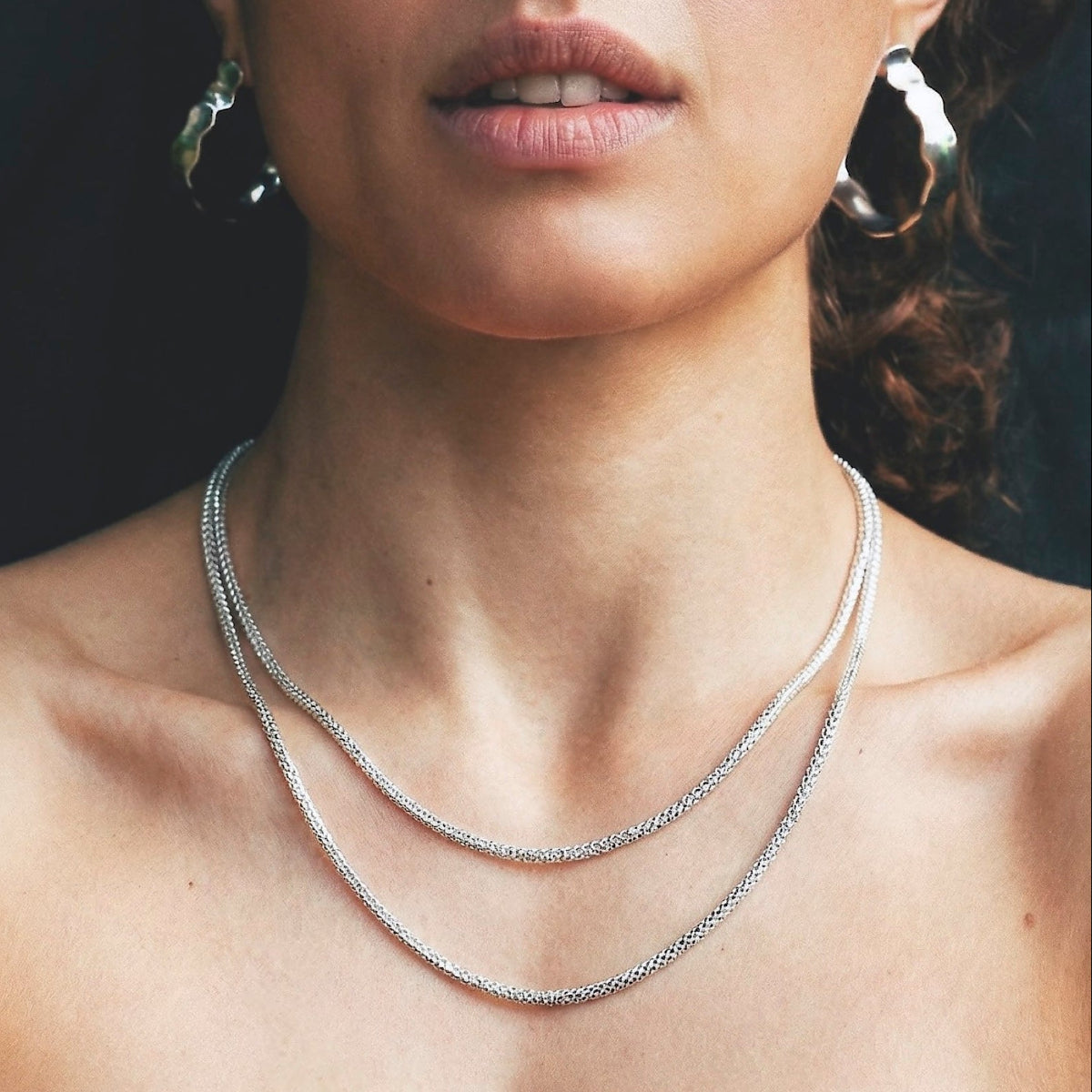 Jacqueline Rose Collection Layered sterling silver double chain necklace with diamond-cut shimmer, minimalist luxury design