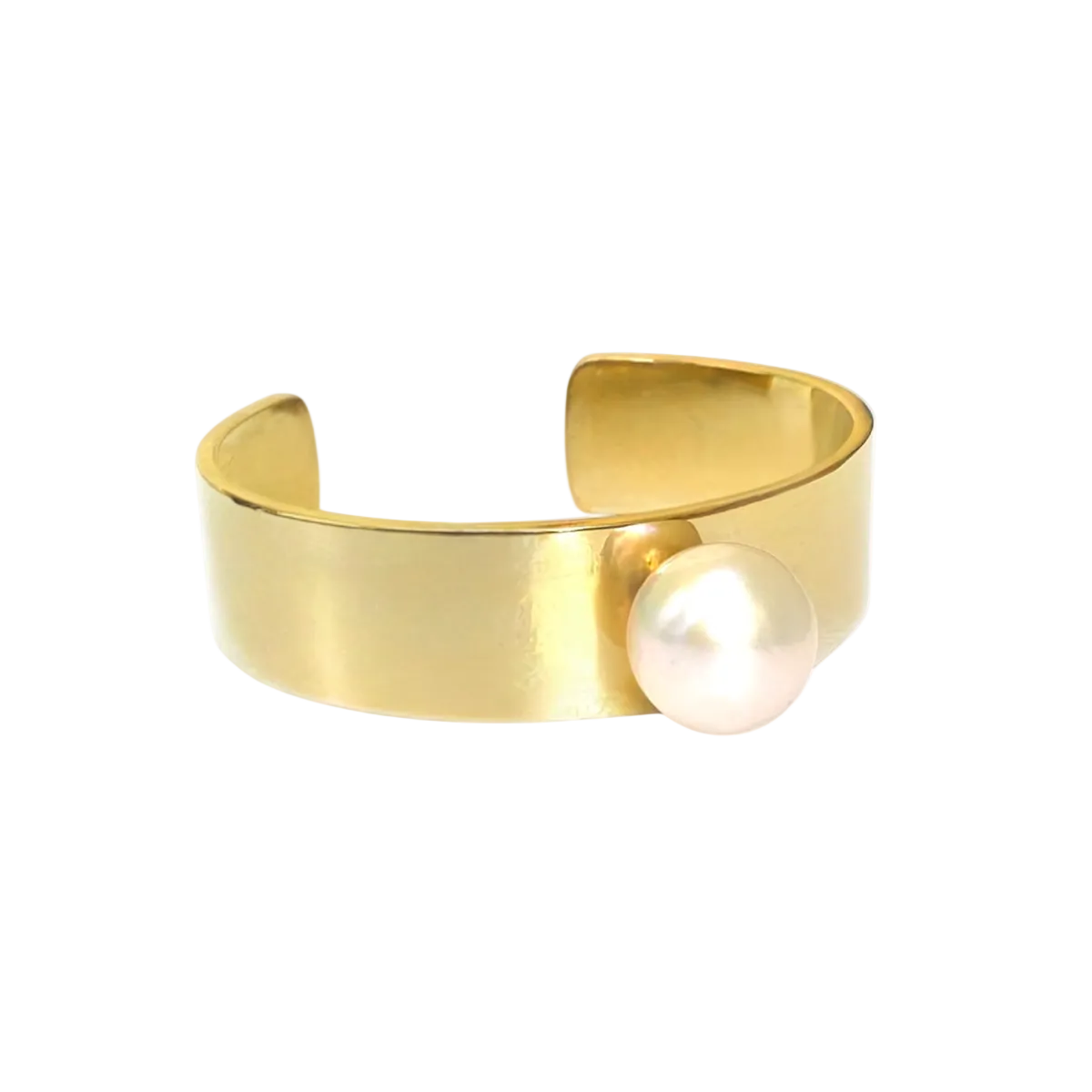 Modernist Orb freshwater pearl gold cuff bracelet by Jacqueline Rose Collection