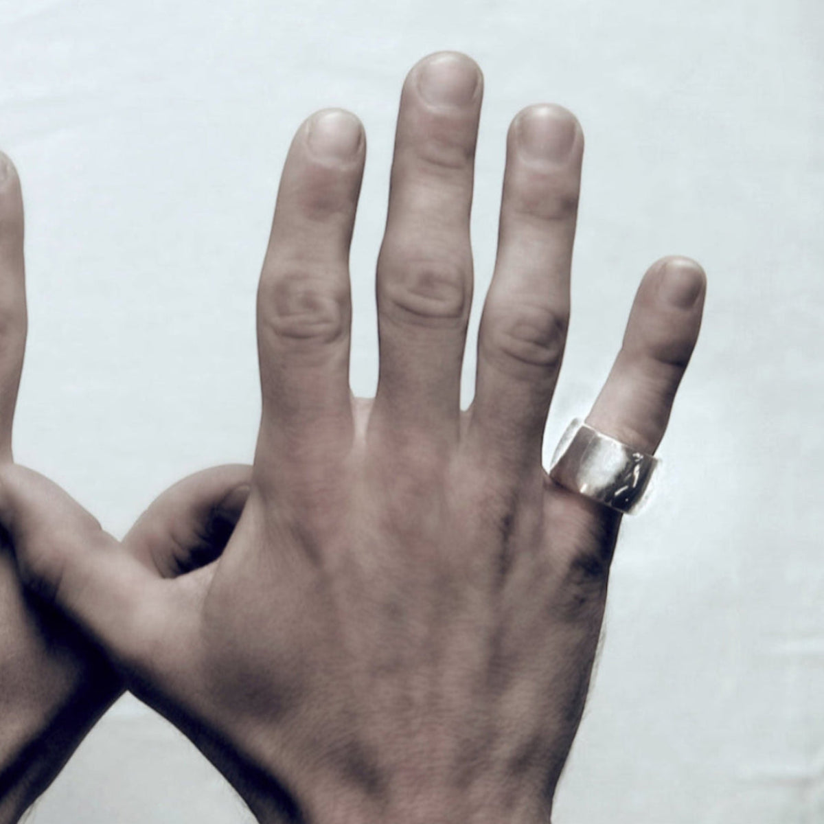 Jacqueline Rose men’s wide band ring in Sterling silver, bold minimalist band worn on hand, modern sculptural jewelry handcrafted in Los Angeles