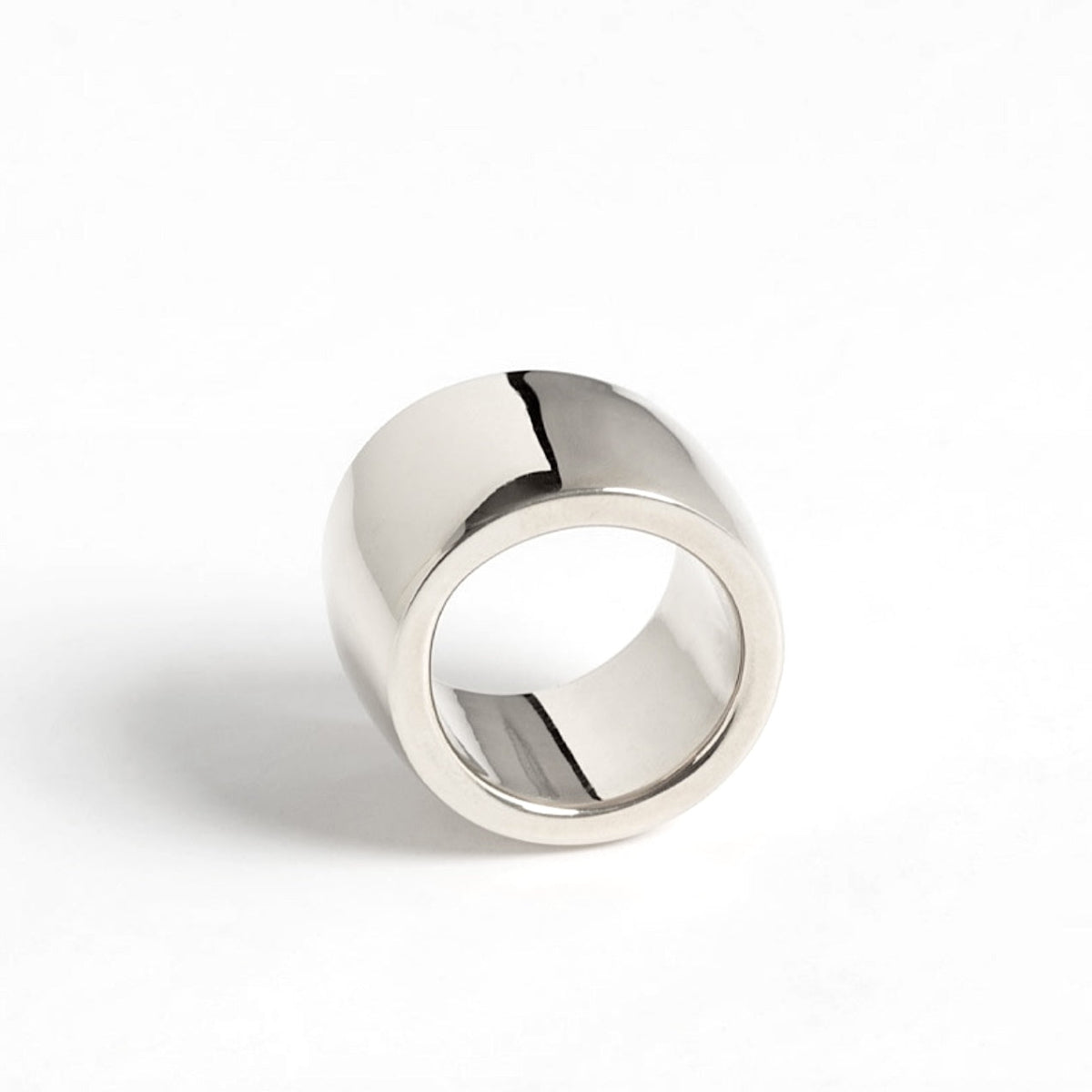 Jacqueline Rose men’s wide band ring in Sterling silver, clean architectural band with substantial form, timeless everyday luxury jewelry