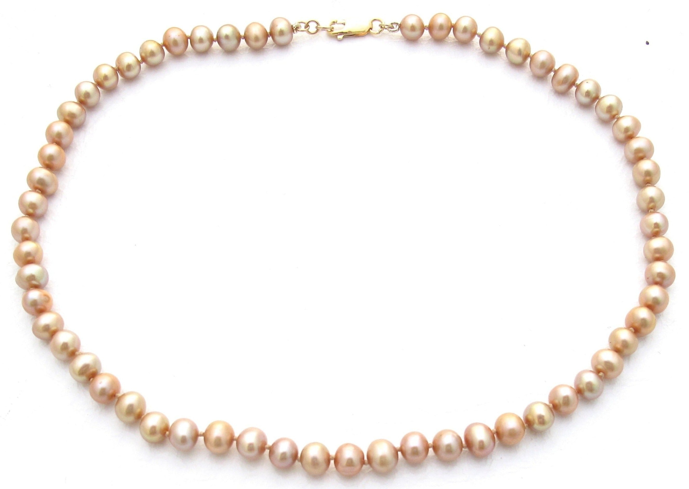 Single Strand Champagne Pearls w/Sterling Clasp - Vintage Renude