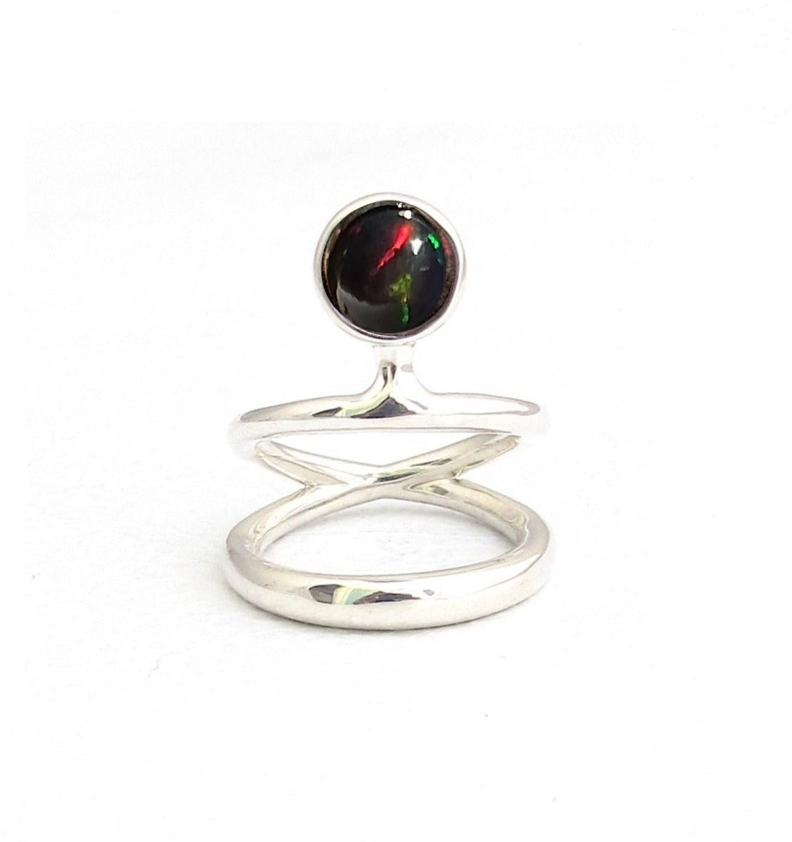 Vine Black opal Dual Band ring