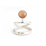 Vine dual band peach moonstone silver ring 