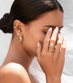 Vine cabochon stud earrings, Pebble moonstone hoops earrings, Pebble ear cuff, Vine dual band moonstone ring