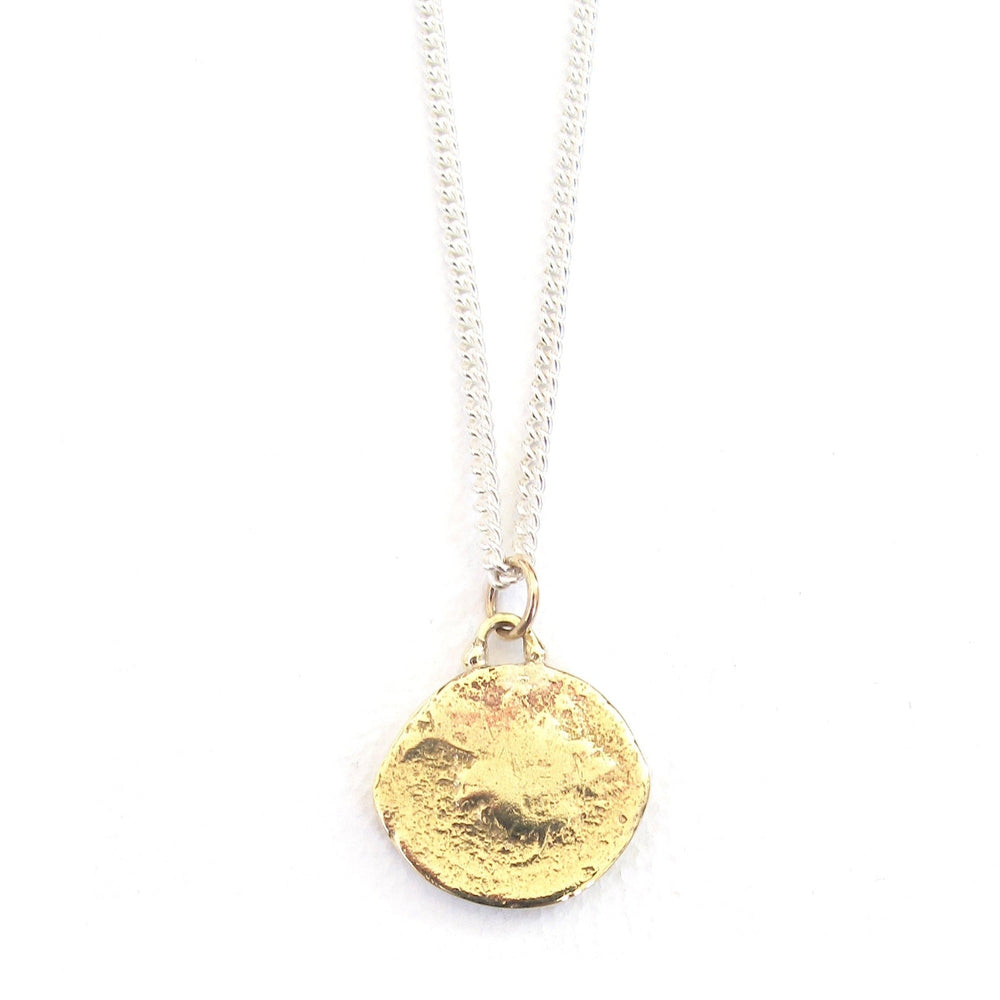 
                  
                    A gold coin charm necklace featuring a vase on a sterling silver curb chain.
                  
                