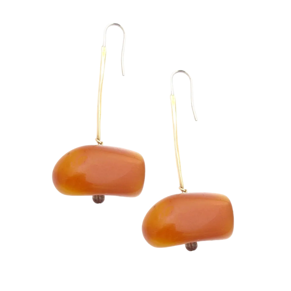 Limited edition vintage amber drop earrings with smoky quartz accents handcrafted in bronze with Sterling silver hooks.