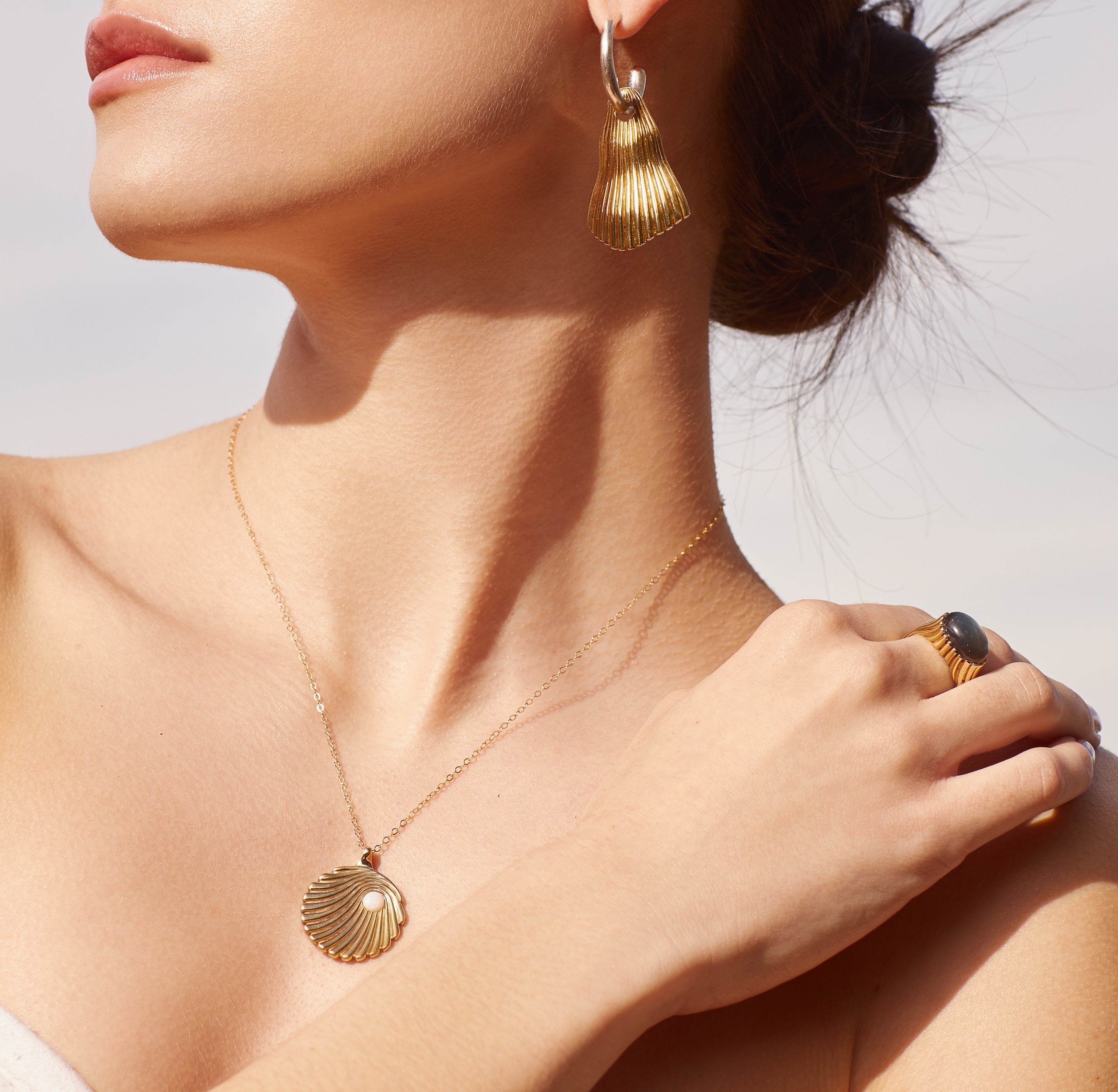 Ridge drop earrings, Ridge opal pendant necklace, Ridge ring