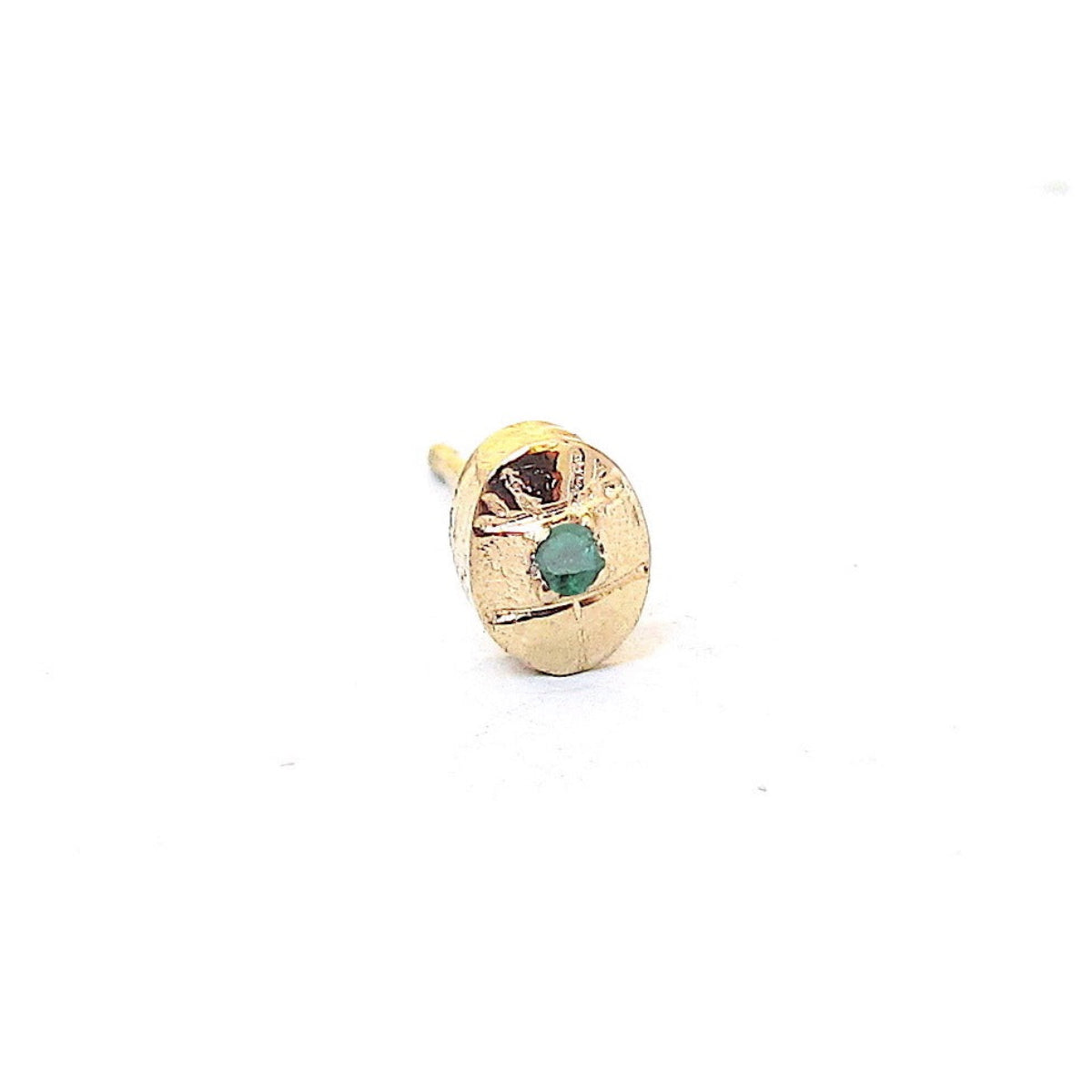 Scarab stud earrings with prong-set emerald gemstones, available as a single earring or pair