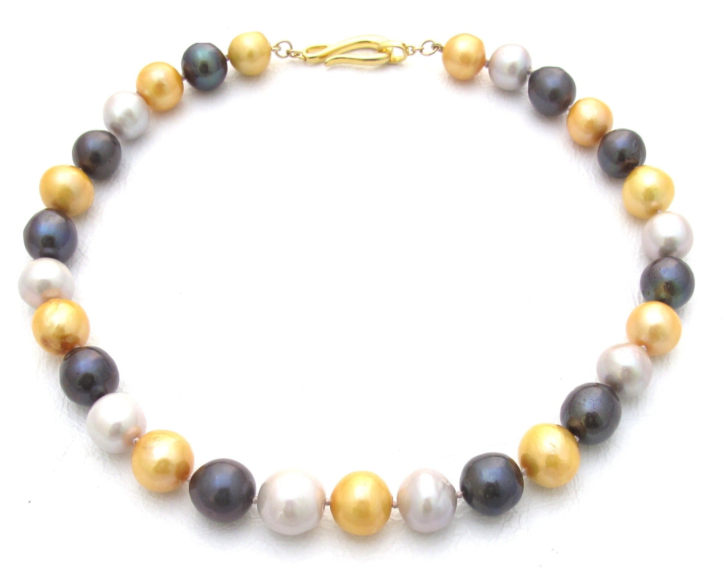 Tricolor pearl collar necklace